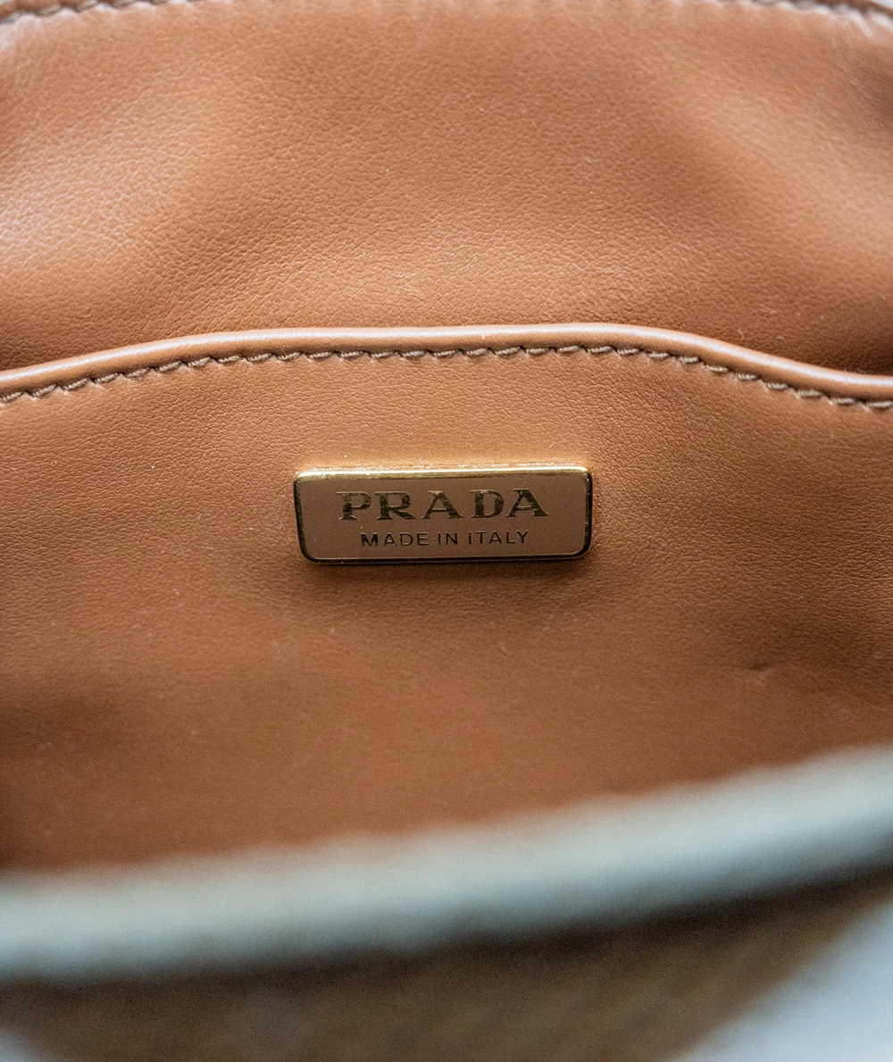 Prada Tobacco  Chalk White Symbole Embroidered Fabric Mini Bag