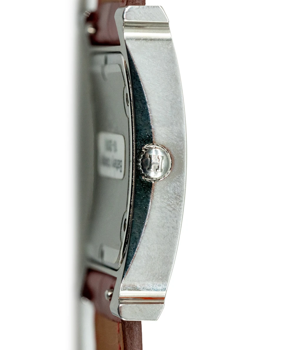 Hermes 30mm Mother of pearl Stainless Steel Diamond Alligator Heure H Medium Womens Watch