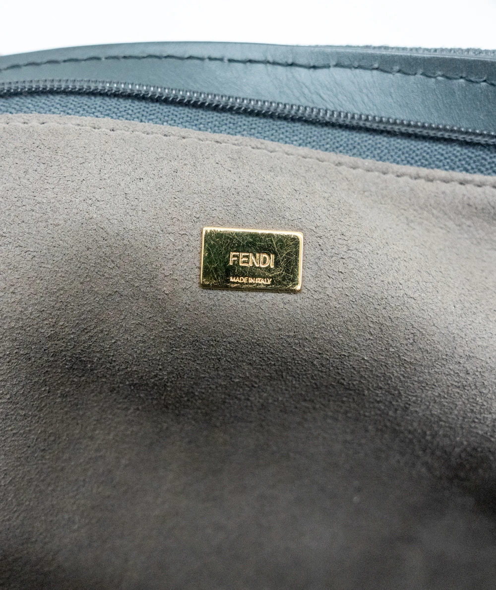 Fendi Logo Plaque Monogram Jacquard Fabric Large Clutch Bag