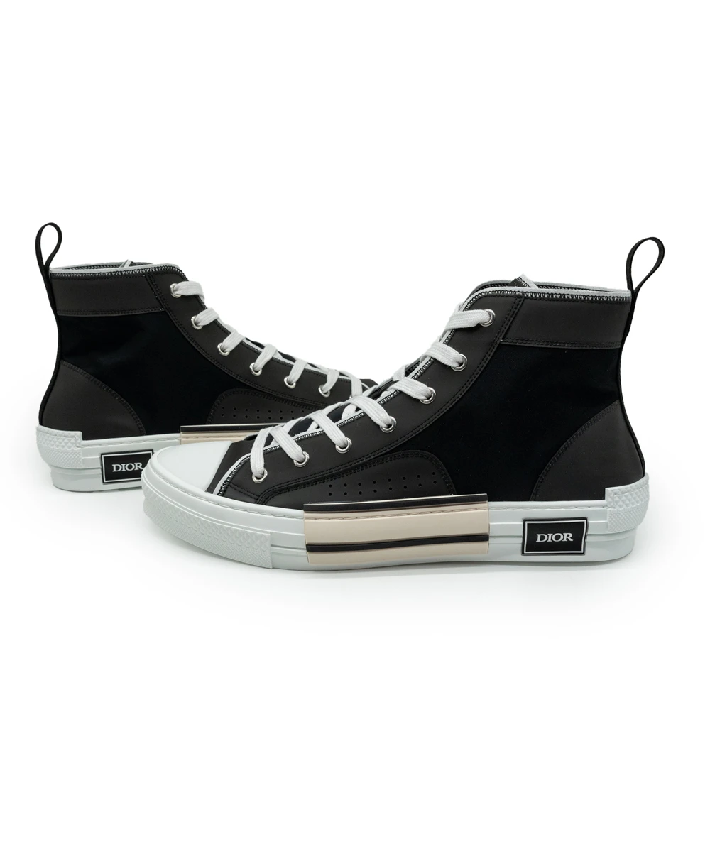 Dior Size 44 Black Nylon and Leather B23 High Top Sneakers