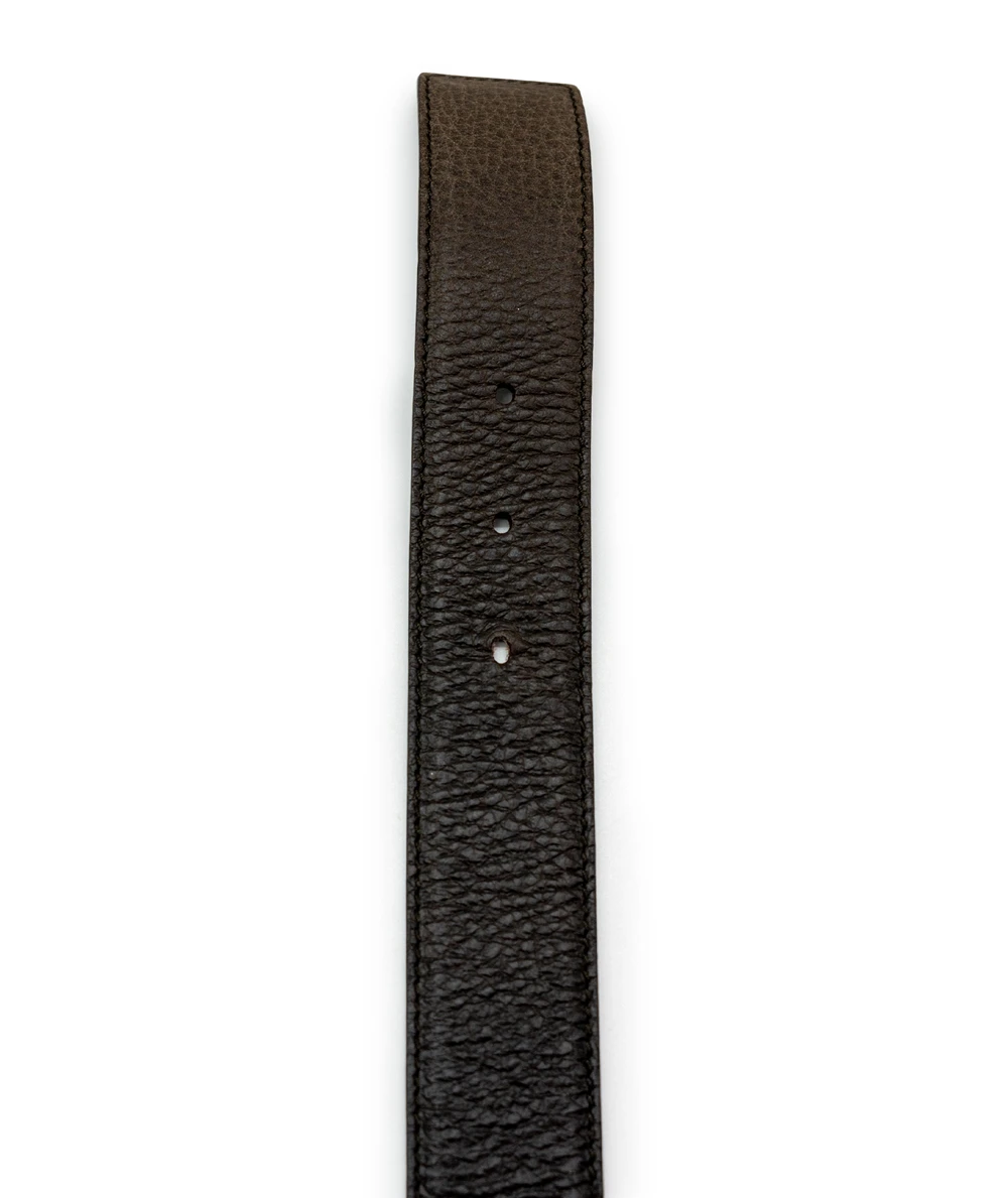 Yves Saint Laurent Mens Belt in Dark Brown Leather with Gold YSL Oval Buckle
