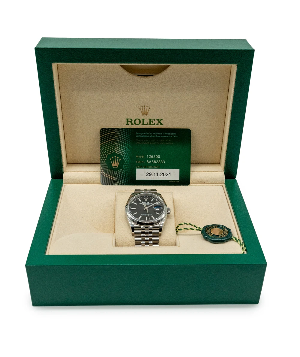 Rolex 2021 Datejust 126200 Black Dial Stainless Steel Automatic Mens Wristwatch 36mm