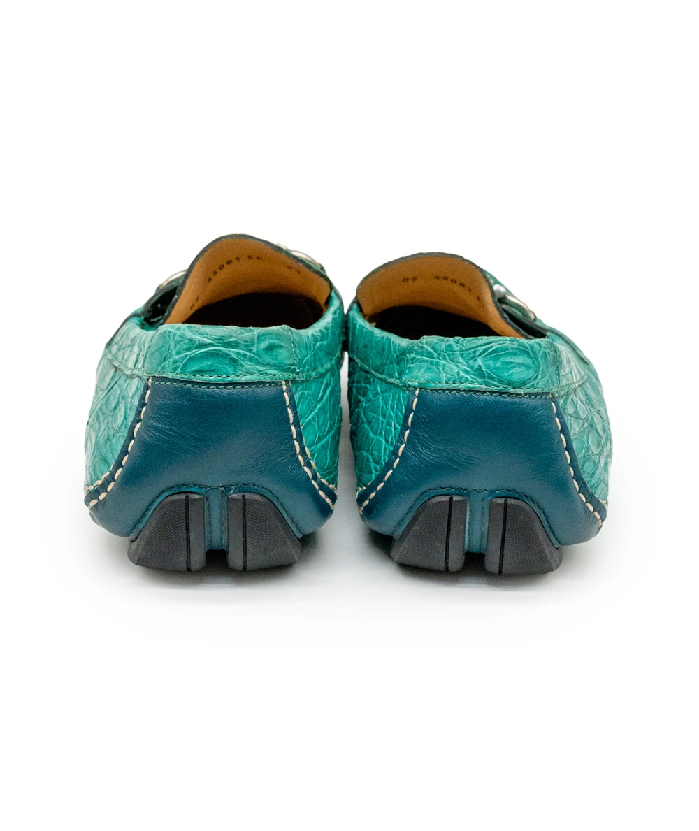 Salvatore Ferragamo Teal Croc Embossed Leather Parigi Loafers Size 42.5