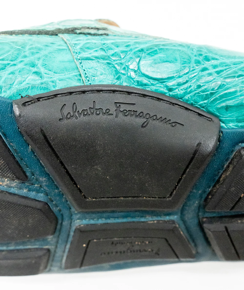 Salvatore Ferragamo Teal Croc Embossed Leather Parigi Loafers Size 42.5