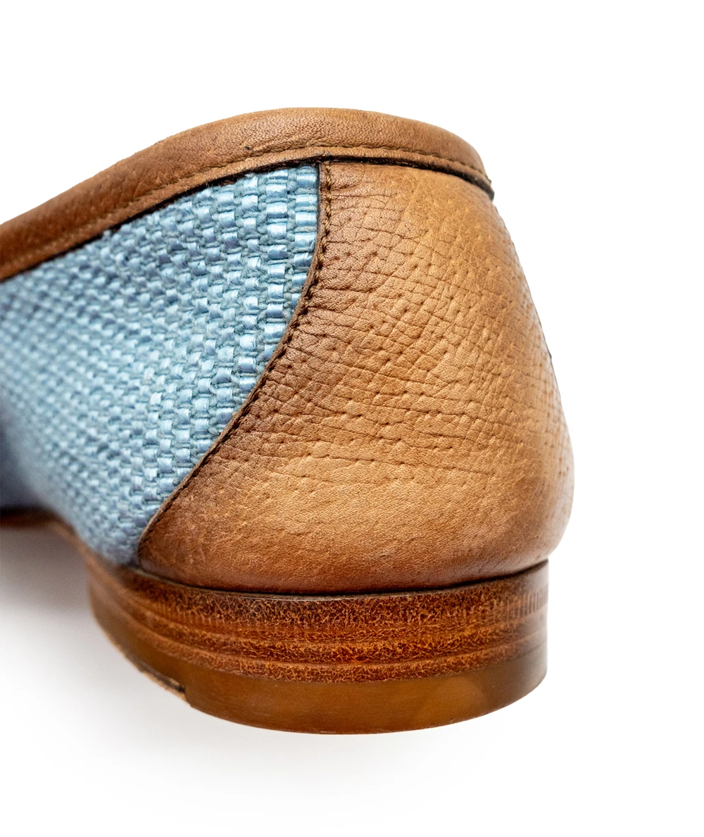 Gucci Blue/Brown Denim Fabric And Leather Mens Horsebit Loafers Size 42.5