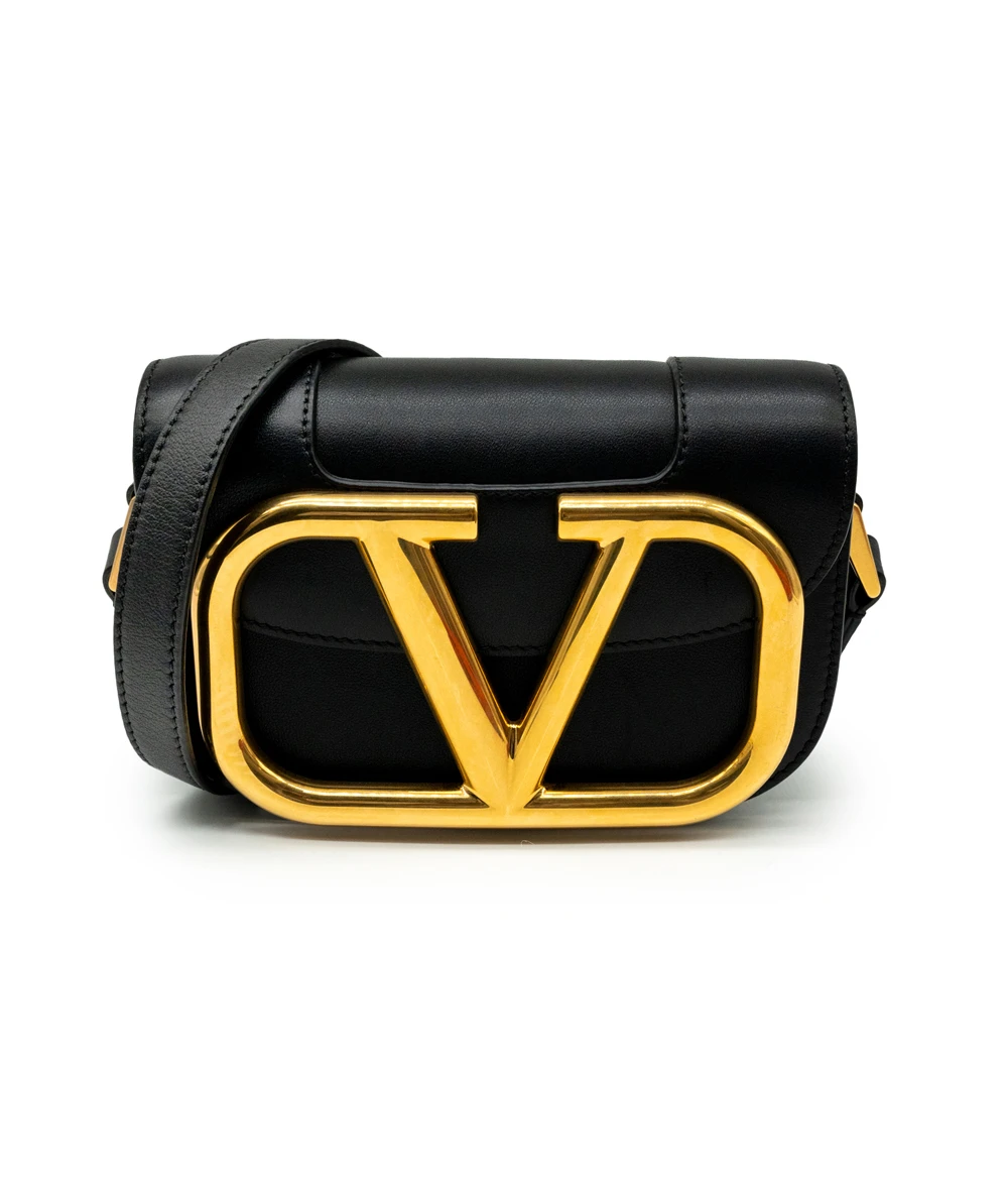 Valentino Garavani Black Calfskin Small Supervee Crossbody Bag