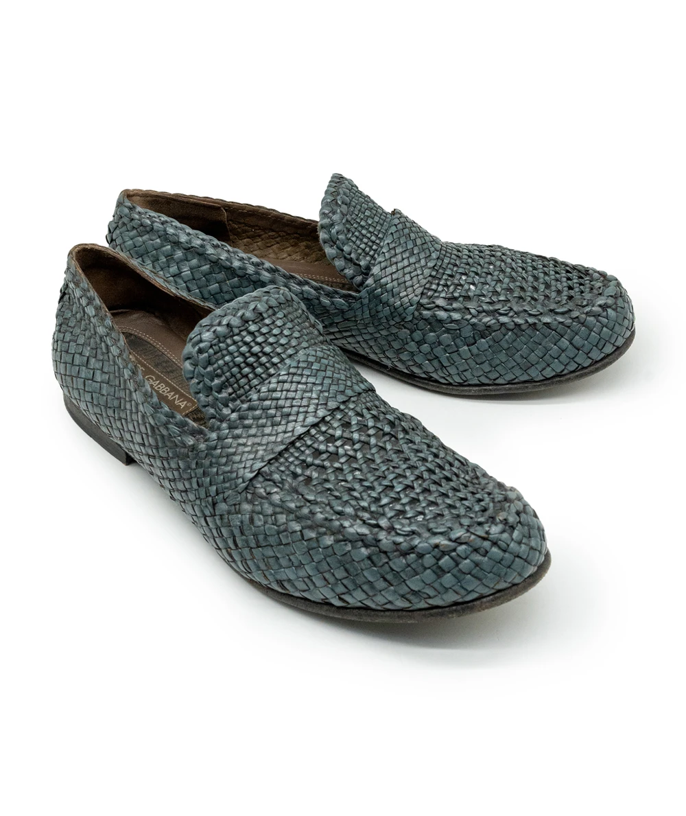 Dolce and Gabbana Woven Mens Loafers in Grey Size 43