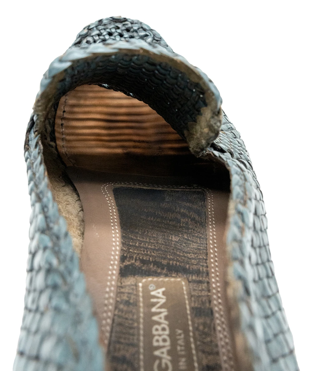 Dolce and Gabbana Woven Mens Loafers in Grey Size 43