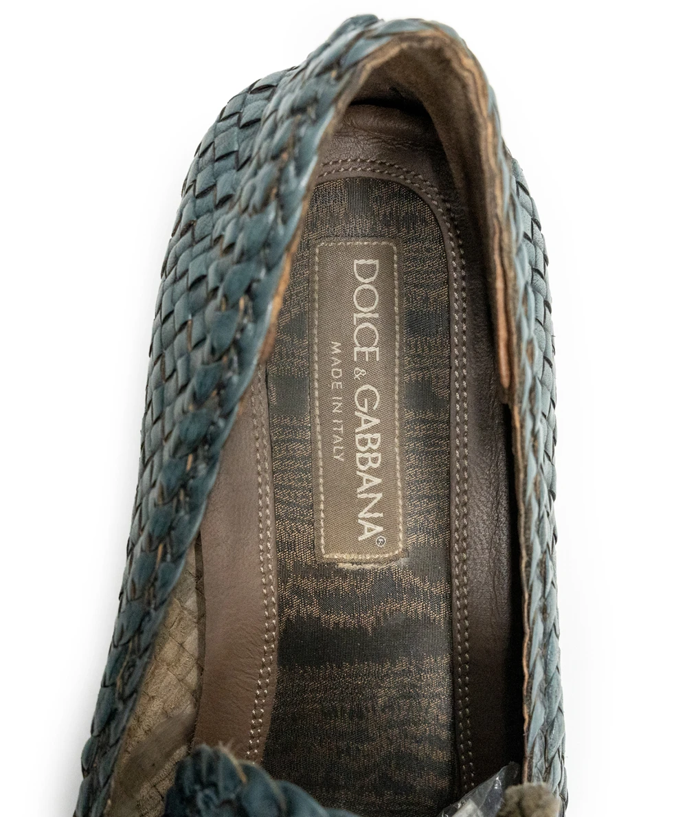 Dolce and Gabbana Woven Mens Loafers in Grey Size 43