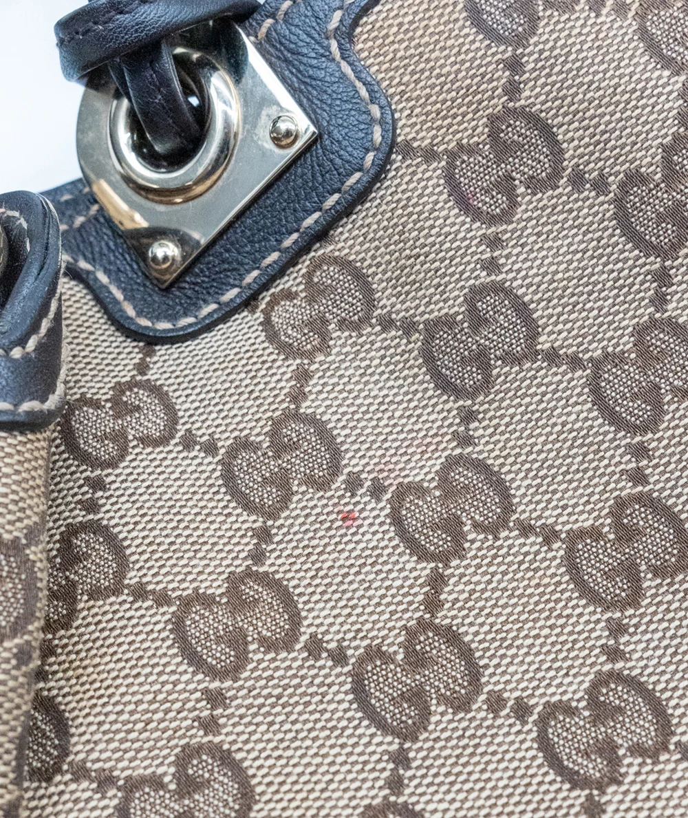 Gucci Monogram Canvas and Leather Mini Indy Top Handle Hobo Bag in Brown and Beige