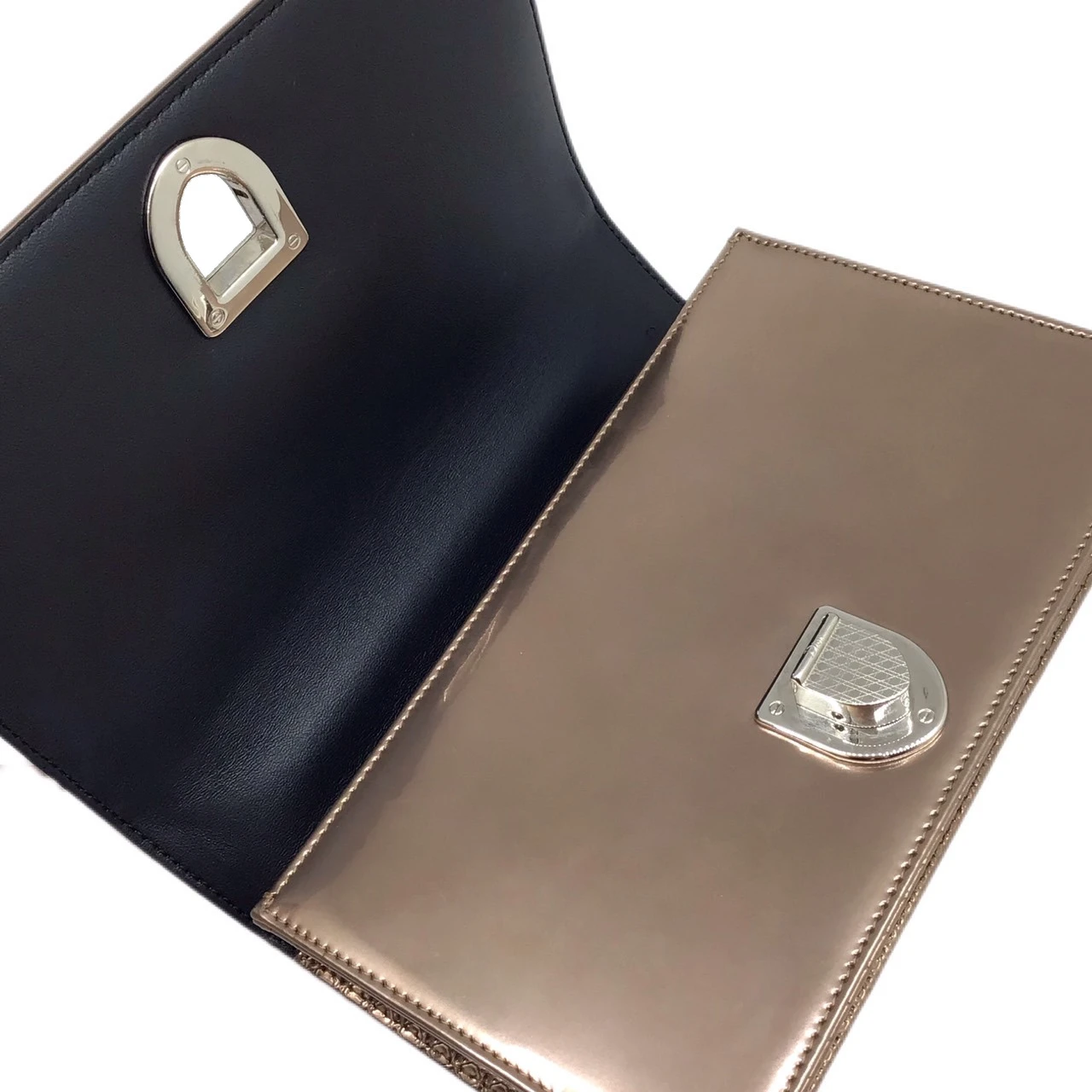 Dior Metallic Rose Gold Micro Cannage Patent Leather Medium Diorama Shoulder Bag
