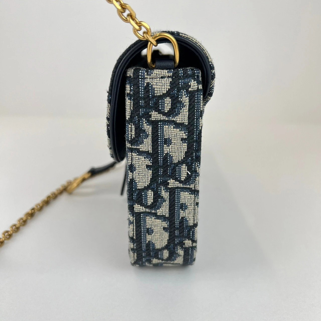 Dior Saddle Wallet on Chain in Blue Dior Oblique Jacquard