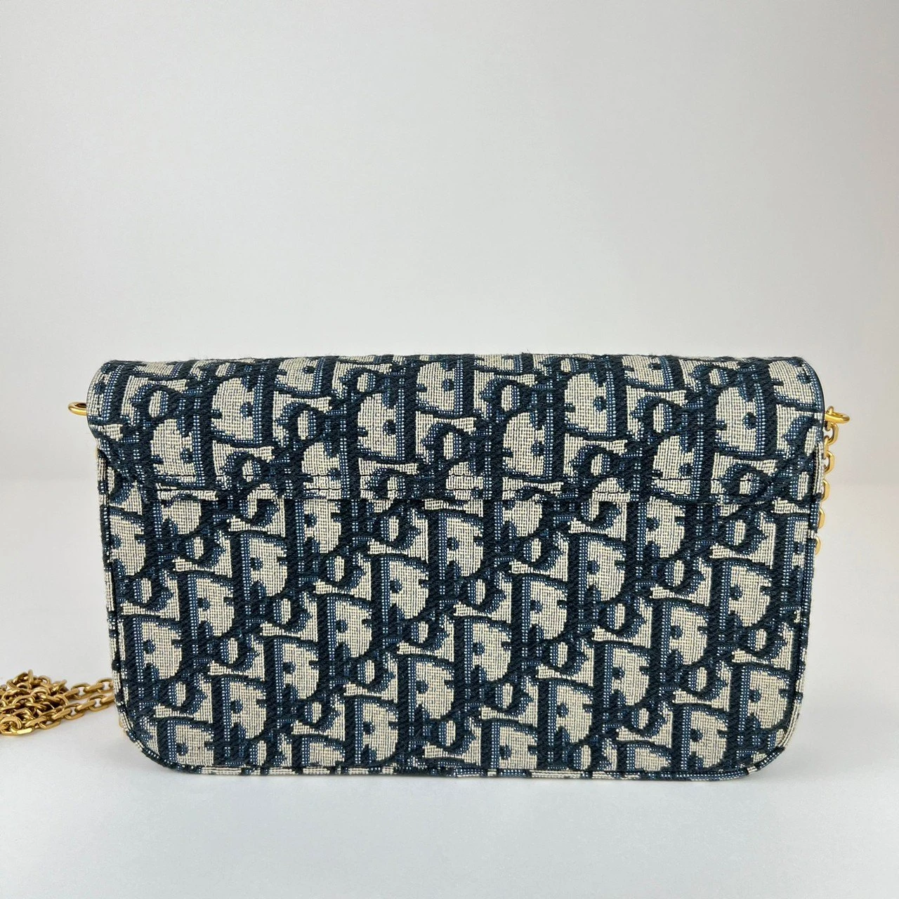 Dior Saddle Wallet on Chain in Blue Dior Oblique Jacquard