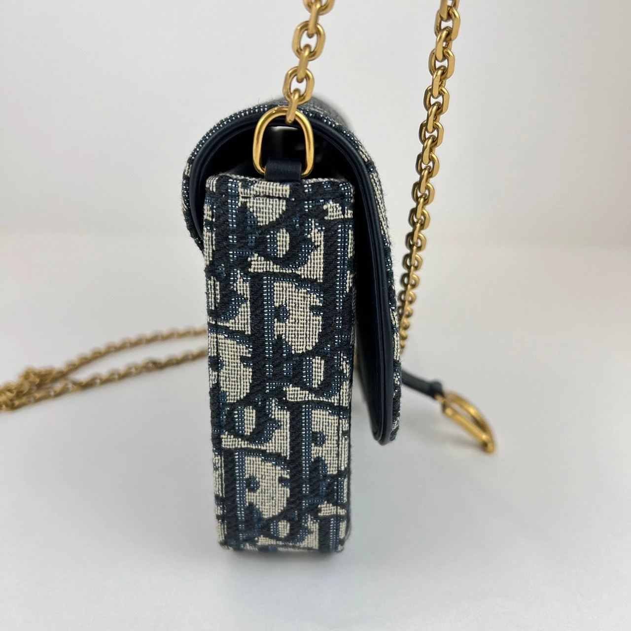 Dior Saddle Wallet on Chain in Blue Dior Oblique Jacquard