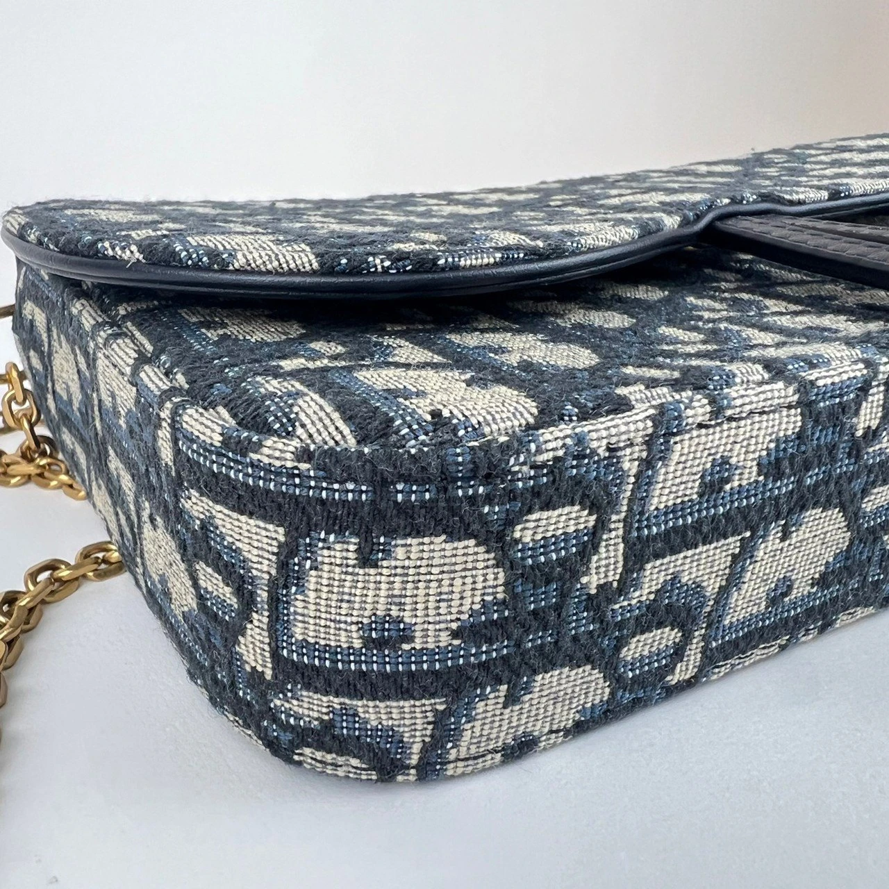 Dior Saddle Wallet on Chain in Blue Dior Oblique Jacquard