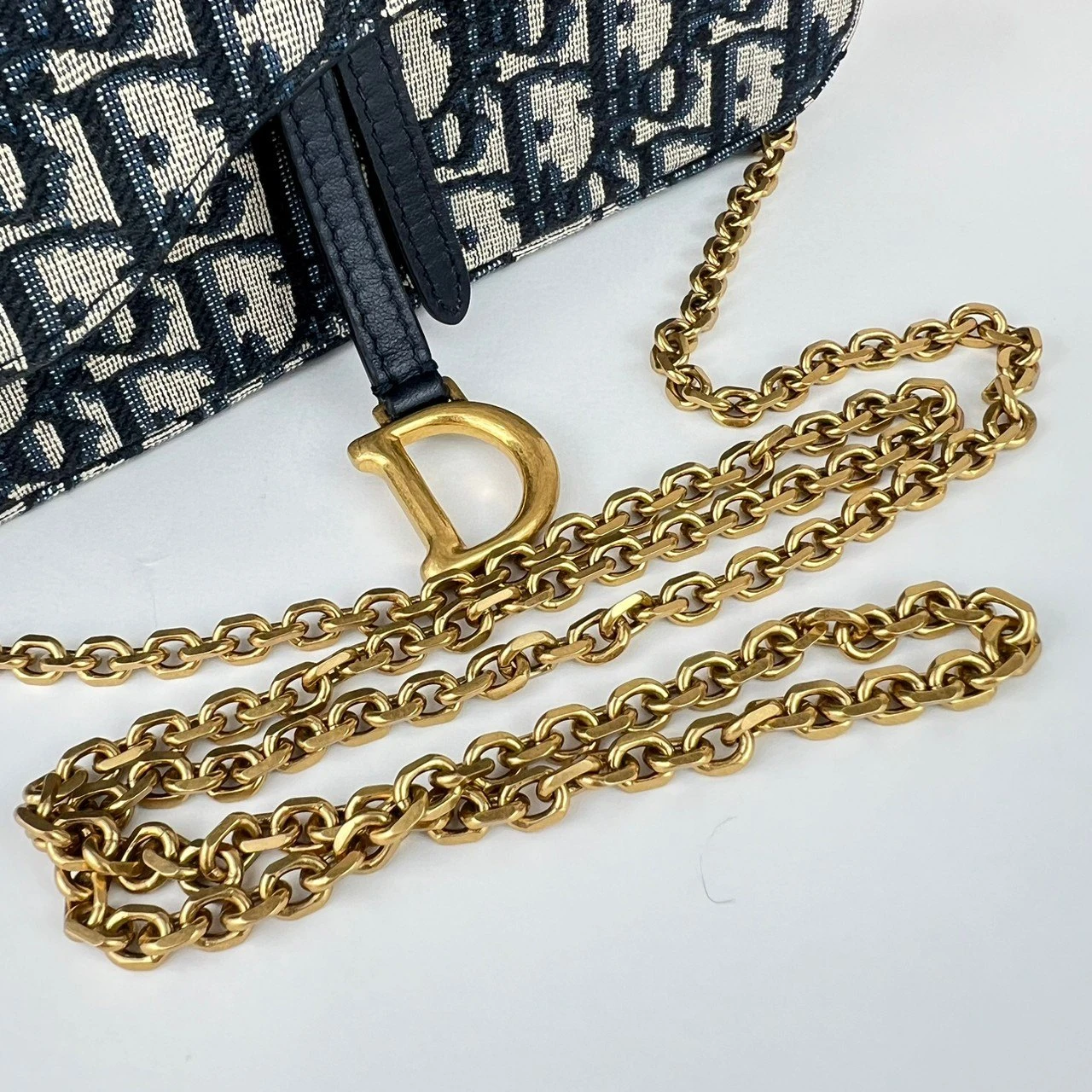 Dior Saddle Wallet on Chain in Blue Dior Oblique Jacquard