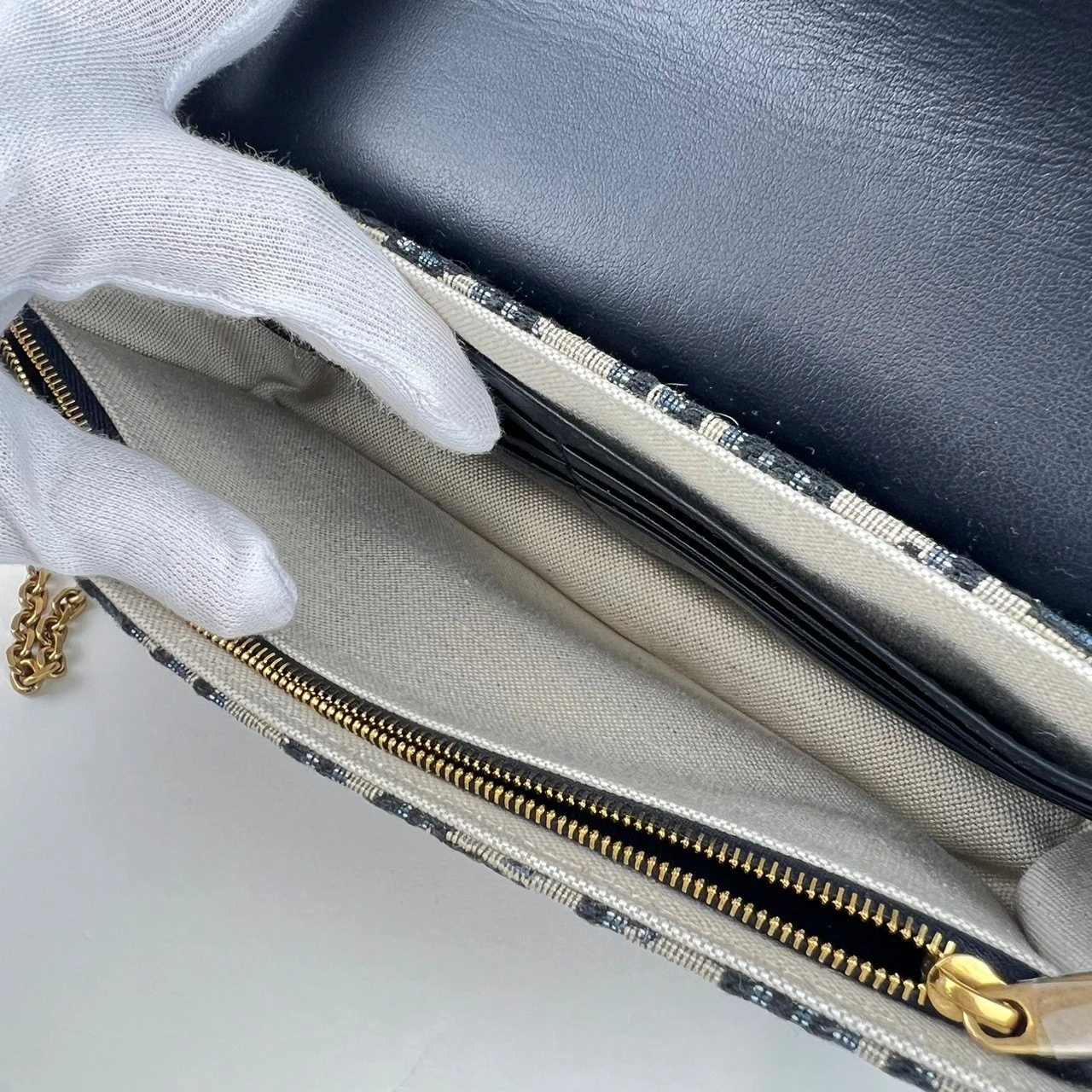 Dior Saddle Wallet on Chain in Blue Dior Oblique Jacquard