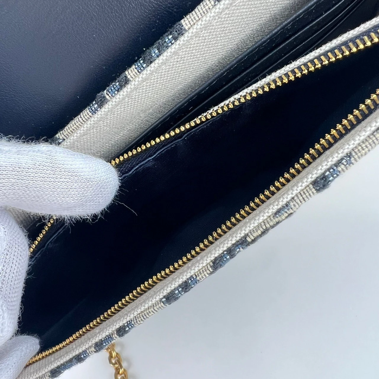 Dior Saddle Wallet on Chain in Blue Dior Oblique Jacquard
