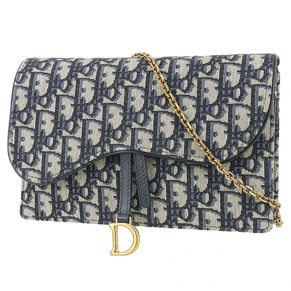 Dior Saddle Wallet on Chain in Blue Dior Oblique Jacquard