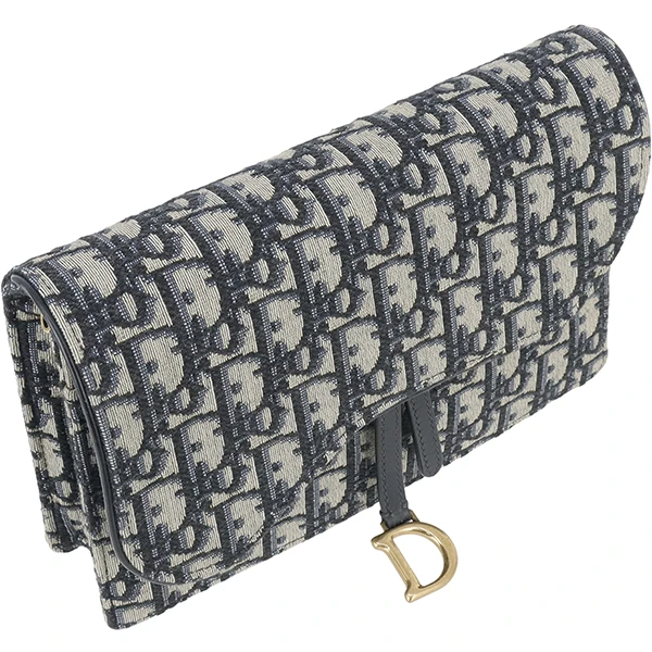 Dior Saddle Wallet on Chain in Blue Dior Oblique Jacquard