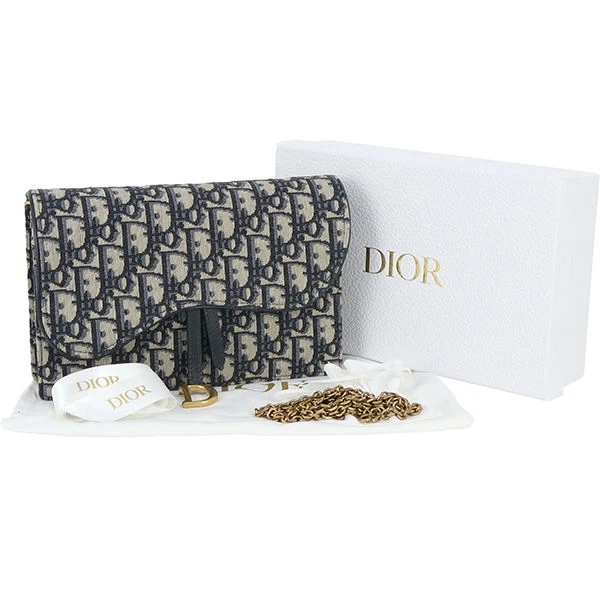 Dior Saddle Wallet on Chain in Blue Dior Oblique Jacquard