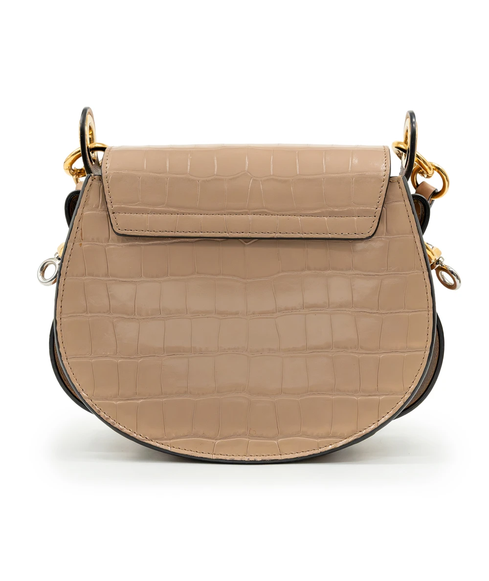 Chloe Tess Small Croc Embossed Leather Crossbody bag In Woodrose / Tan Color