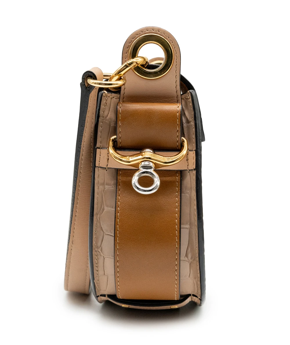 Chloe Tess Small Croc Embossed Leather Crossbody bag In Woodrose / Tan Color