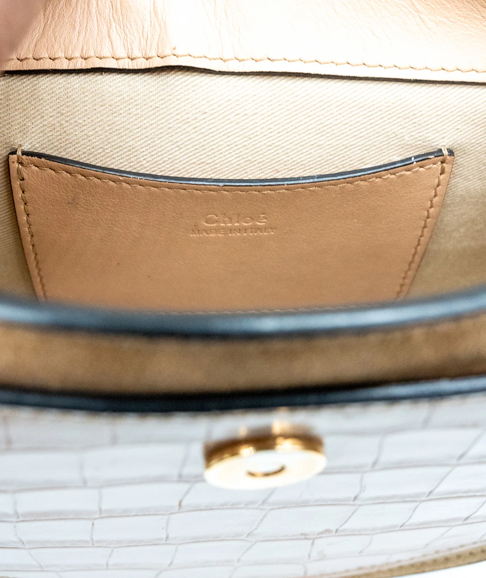 Chloe Tess Small Croc Embossed Leather Crossbody bag In Woodrose / Tan Color