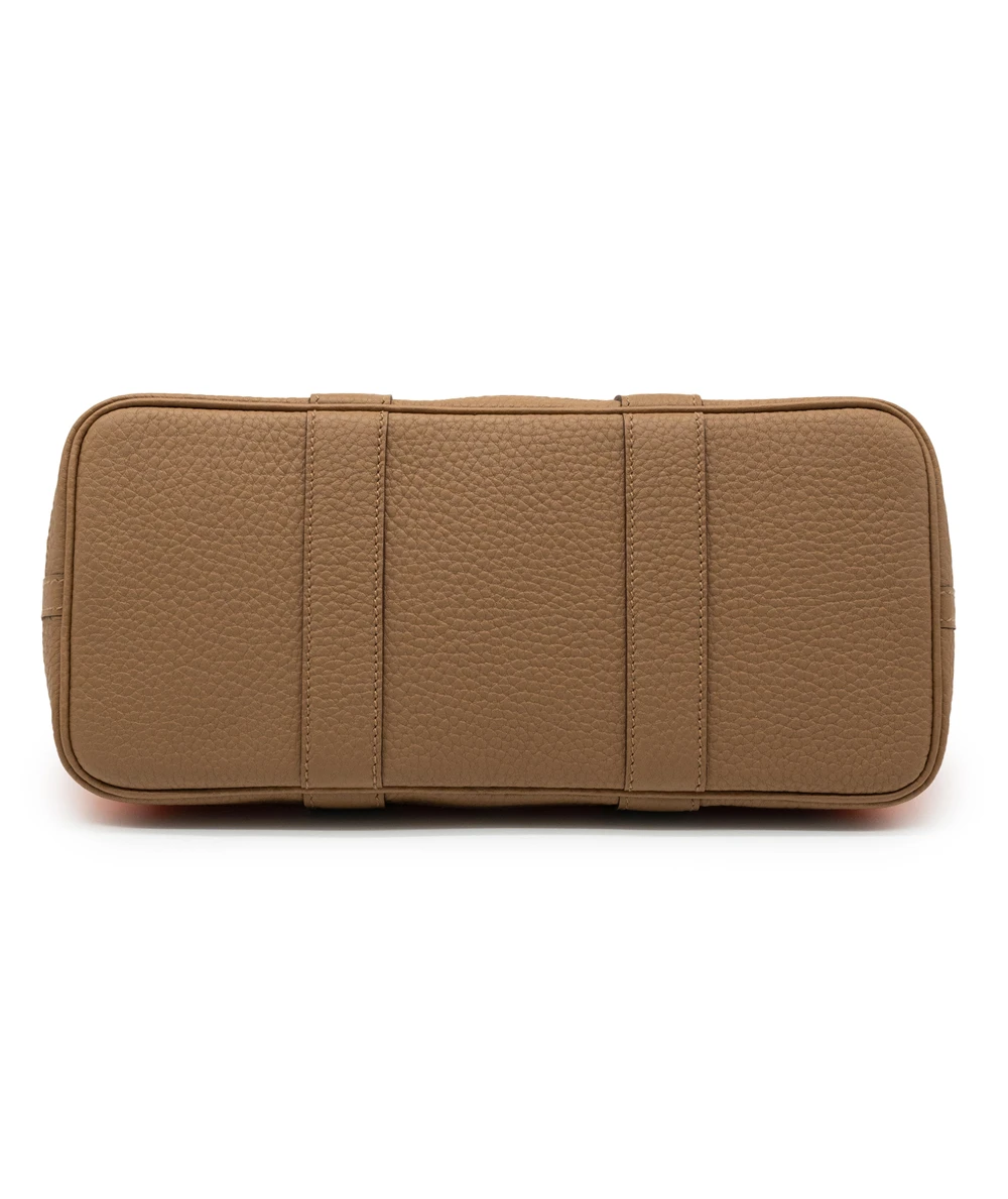 Hermes 2023 (Stamp B) Bicolor Orange Canvas and Biscuit Negonda Leather Garden Party Size 30 TPM Bag with Palladium Hardware