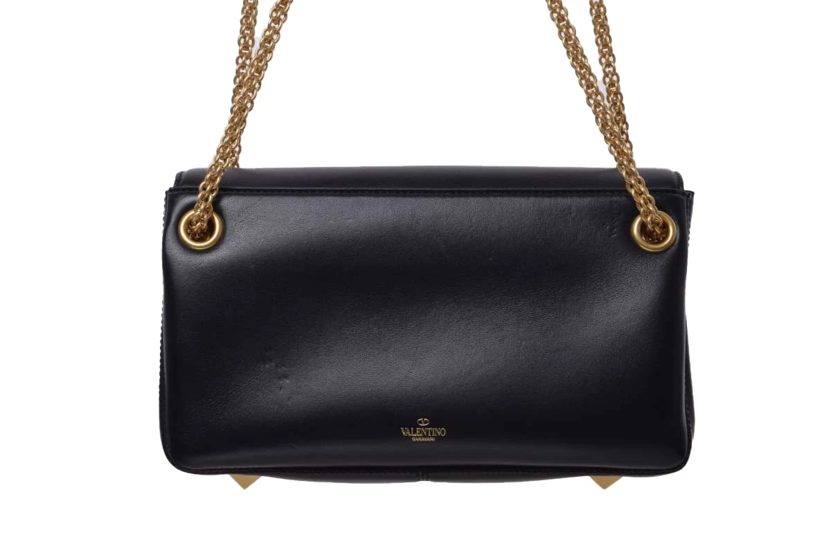 Valentino Black Leather VLogo Sign Shoulder Bag