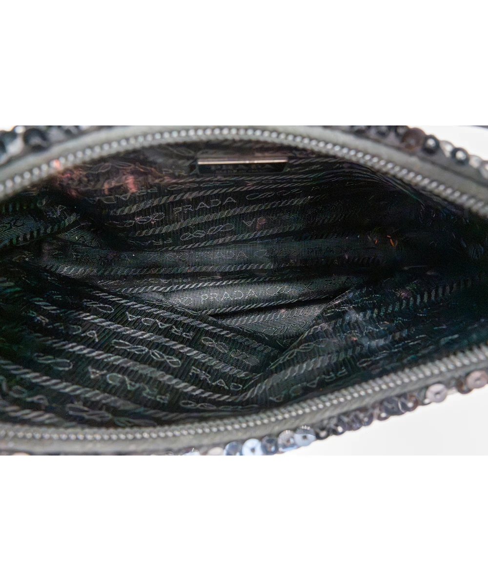 Prada Black  White Re-Edition 2000 Sequinned Mini Shoulder Bag