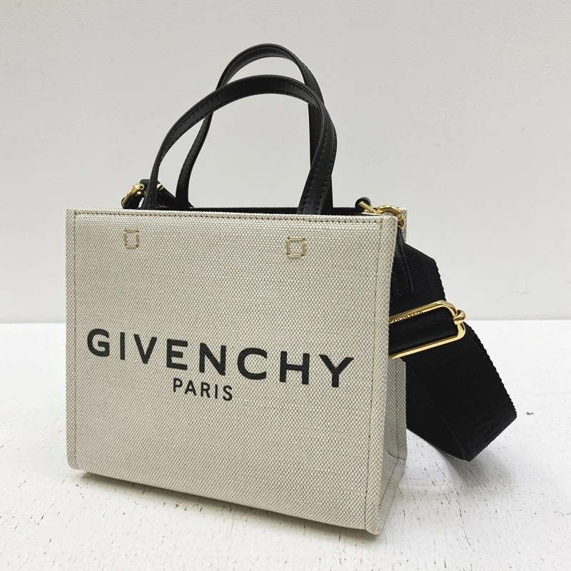 Givenchy  WhiteLinen  Cotton Canvas Mini G Shopping Tote Bag