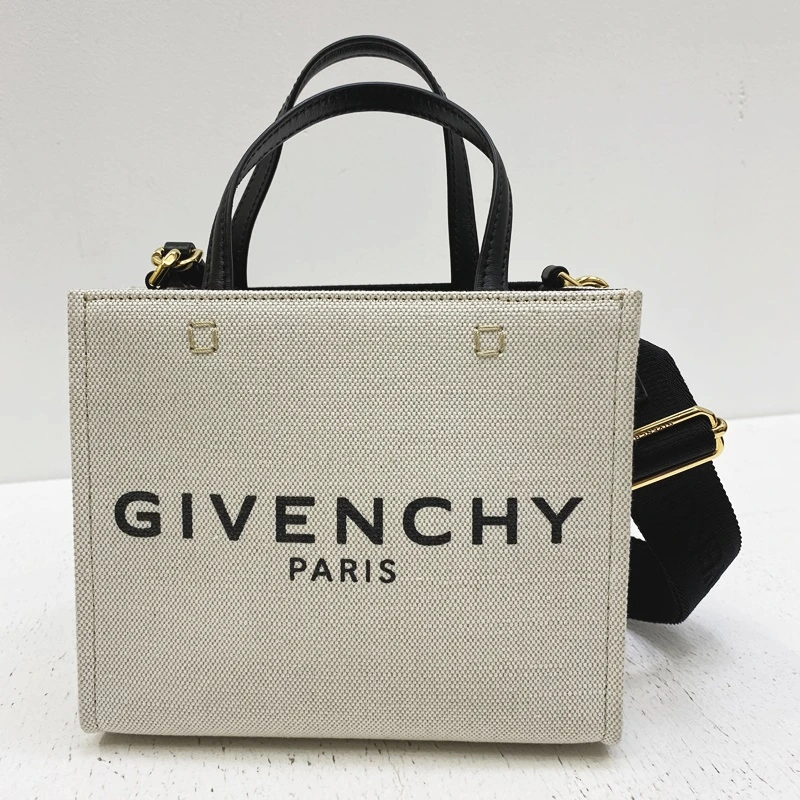 Givenchy  WhiteLinen  Cotton Canvas Mini G Shopping Tote Bag